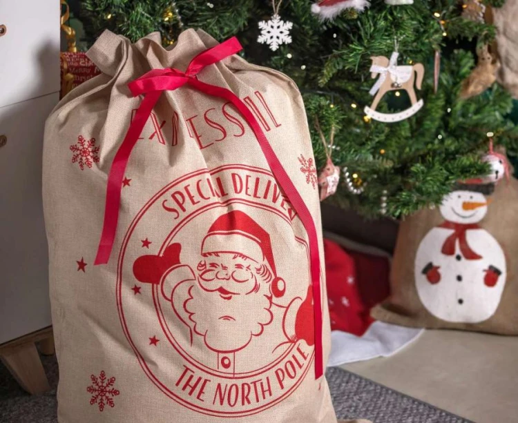 Worek świąteczny z juty Mikołaj rozm. 70x100 cm na prezenty