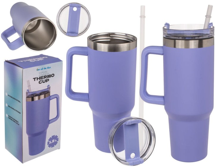Gigantyczny Kubek Termiczny Duży Wielki XXL z rurką do picia Fioletowy .jpg