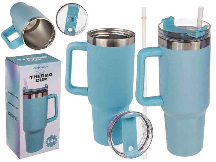 Gigantyczny Kubek Termiczny Duży Wielki XXL z rurką do picia Niebieski .jpg