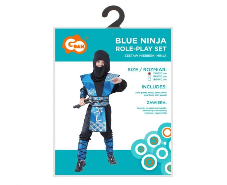 Zestaw dla dzieci Niebieski Ninja Przebranie Strój Kostium rozm. 110/120 cm