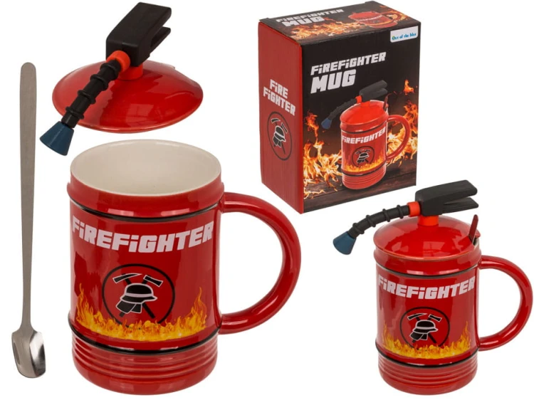 Kubek Ceramiczny Strażak Gaśnica Butla Stylowy Gadżet dla Bohaterów 450 ml .jpg
