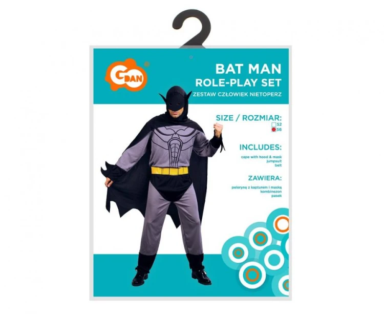 Zestaw dla dorosłych Człowiek Nietoperz Przebranie Kostium Strój rozm. 56