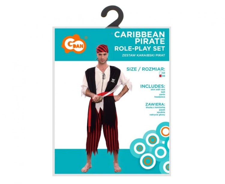 Zestaw dla dorosłych Karaibski Pirat Przebranie Strój Kostium rozm. 56