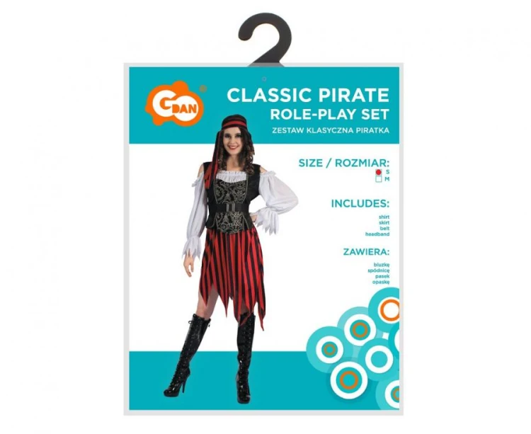 Zestaw dla dorosłych Klasyczna Piratka Przebranie Strój Kostium, rozm. S