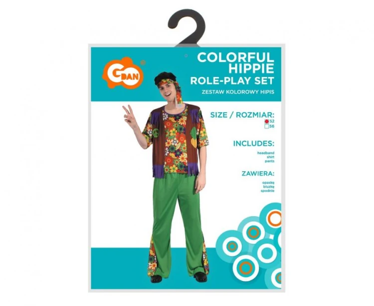 Zestaw dla dorosłych Kolorowy Hipis Przebranie Strój Kostium rozm. 52