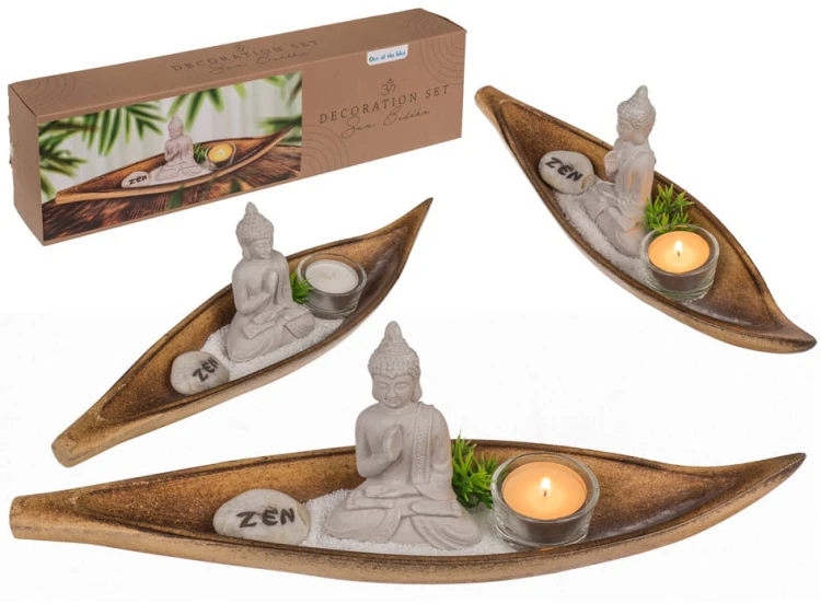 Naturalna Drewniana Taca z Elementami Zen Budda do Medytacji dekoracja .jpg