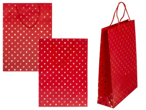 Czerwona Torba Prezentowa z Motywem Lśniących Serc Walentynki 25x8,5x34 cm   (1).jpg