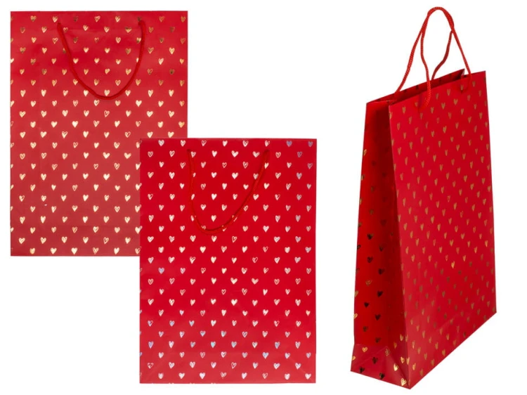 Czerwona Torba Prezentowa z Motywem Lśniących Serc Walentynki 25x8,5x34 cm   (1).jpg