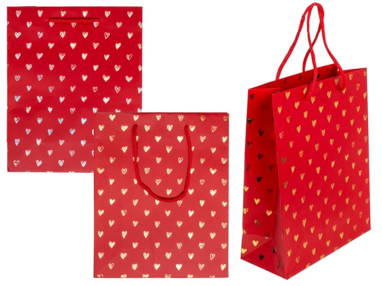 Czerwona Torba Prezentowa z Motywem Lśniących Serc Walentynki 18x8x23 cm  (1).jpg