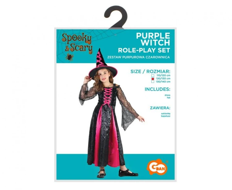 Zestaw dla dzieci Purpurowa Czarownica Przebranie Strój rozm. 120/130 cm