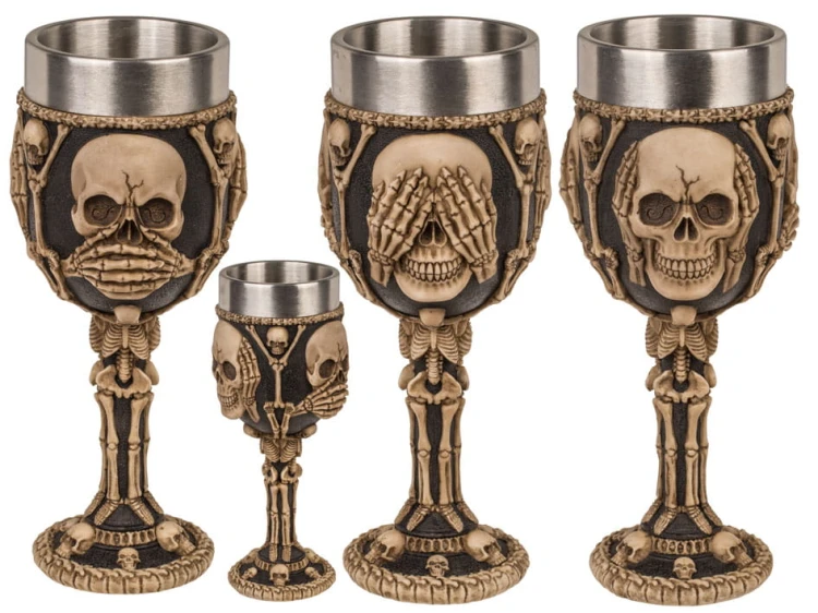 Kielich Czaszka wkład ze stali nierdzewnej Nie mów nie widź nie słuchaj zła  (1).jpg