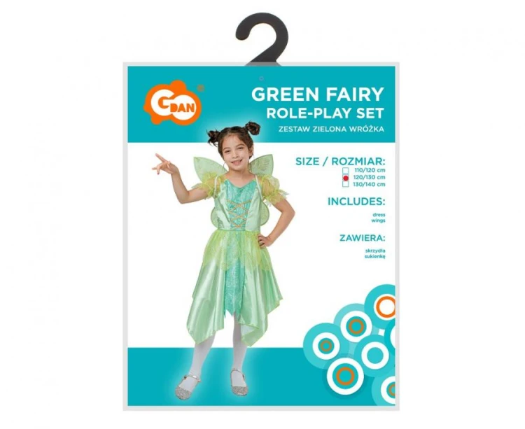 Zestaw dla dzieci Zielona Wróżka Przebranie Strój Kostium rozm. 120/130 cm