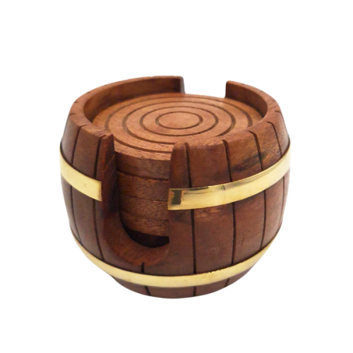 Drewniane Podstawki pod Kubki Szklanki Zestaw Beczka  (2).png