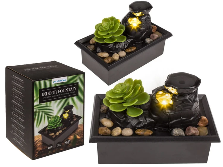 Dekoracyjna Fontanna z LED i Sukulentem płynąca woda Ozdoba świecąca  (1).jpg
