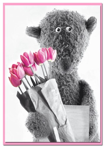 Karnet kolory z kopertą Pocztówka Miś z Różami