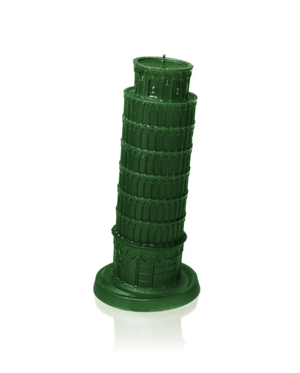 ŚWIECA KRZYWA WIEŻA W PIZIE XXL ZIELONY METALIK 3D 1.jpg