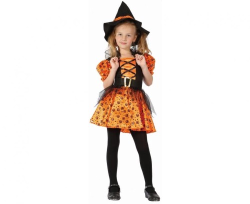 Zestaw dla dzieci Pomarańczowa Czarownica Przebranie Strój rozm. 130/140 cm