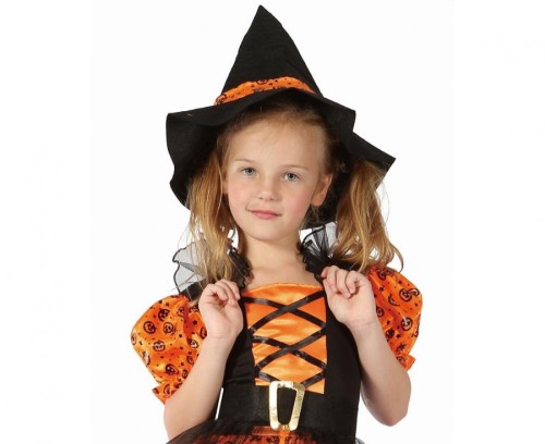 Zestaw dla dzieci Pomarańczowa Czarownica Przebranie Strój rozm. 130/140 cm