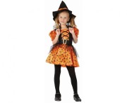 Zestaw dla dzieci Pomarańczowa Czarownica Przebranie Strój rozm. 110/120 cm