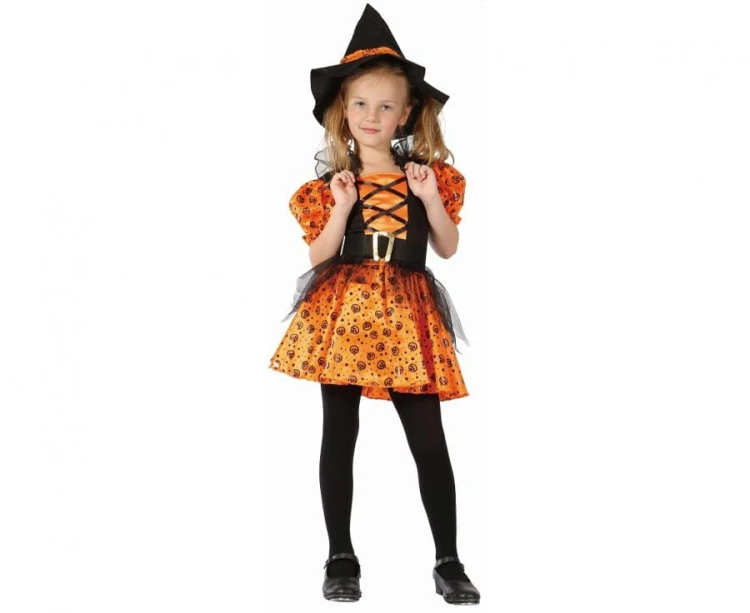 Zestaw dla dzieci Pomarańczowa Czarownica Przebranie Strój rozm. 110/120 cm