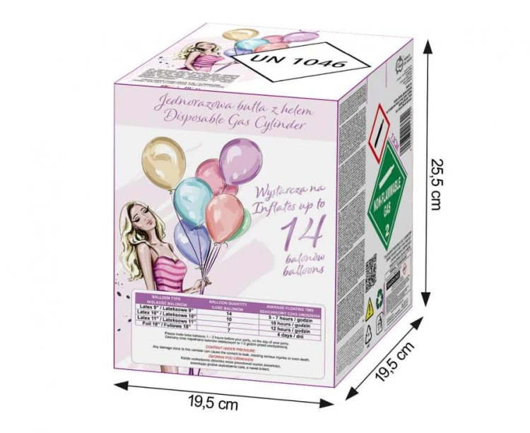 Butla z helem jednorazowa do pompowania napełniania balonów  0,090-0,108 m3