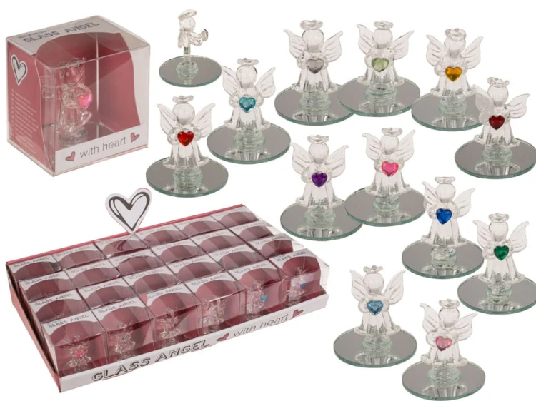 Szklany Aniołek z Sercem Figurka - Symbol Miłości i Opieki mix kolorów  (1).jpg