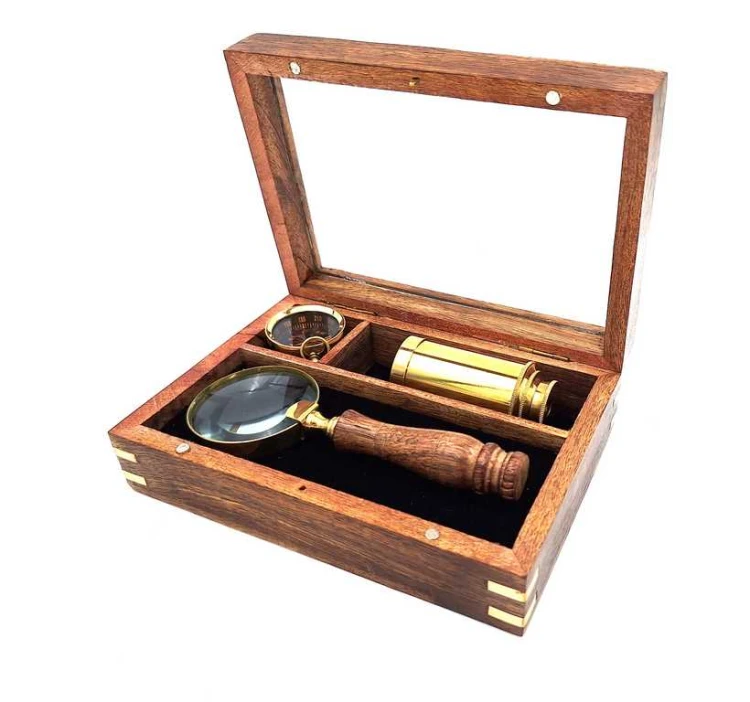 Zestaw Podróżnika Lupa Kompas Luneta w Drewnianym Pudełku Prezent  (1).jpg