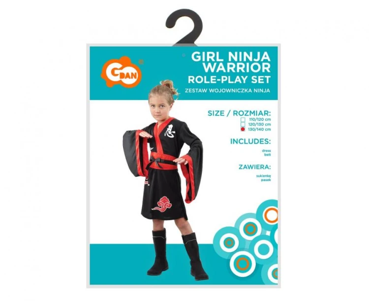 Zestaw dla dzieci Wojowniczka Ninja Przebranie Strój rozm. 130/140 cm