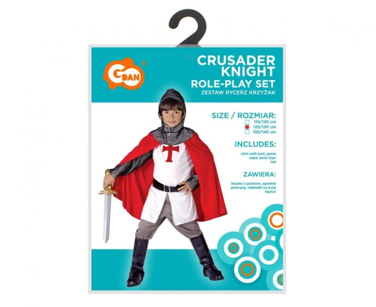 Zestaw dla dzieci Rycerz Krzyżak Przebranie Strój Kostium rozm. 120/130 cm