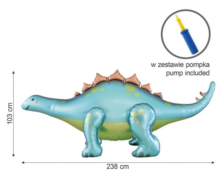 Balon foliowy Dinozaur Stegozaur 238x91x103 cm z pompką XXL Gigant Wielki