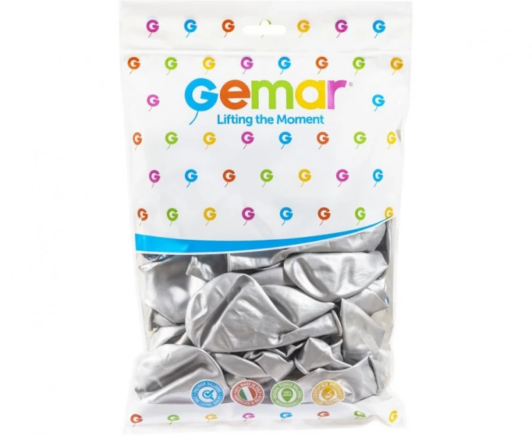 Balony Shiny Srebrne 13" (33 cm), 50 szt. – Gemar GB120