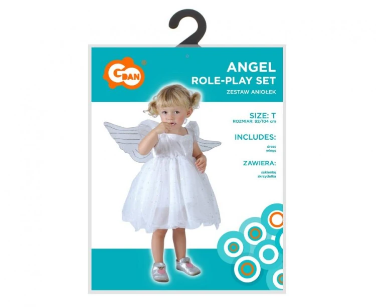 Strój Aniołka dla Dzieci 92/104 cm – Sukienka i Skrzydła