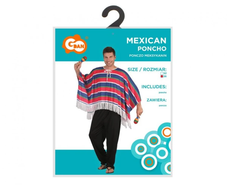 Ponczo Meksykanina dla Dorosłych Rozm 56 – Kolorowe z Frędzlami na Imprezy