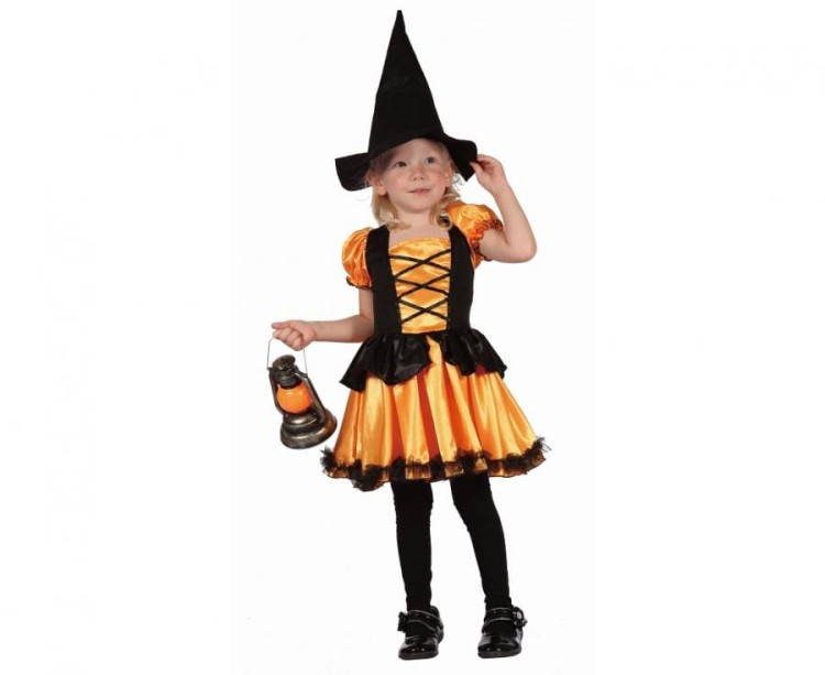 Strój Pomarańczowej Czarownicy Dzieci Sukienka i Kapelusz Rozmiar 92/104 cm