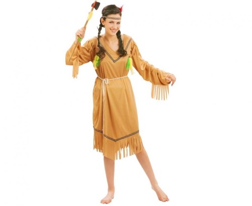 Strój Skromna Indianka dla Dorosłych – Sukienka, Pasek, Opaska, Rozmiar M