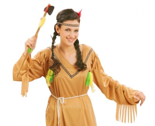 Strój Skromna Indianka dla Dorosłych – Sukienka, Pasek, Opaska, Rozmiar M