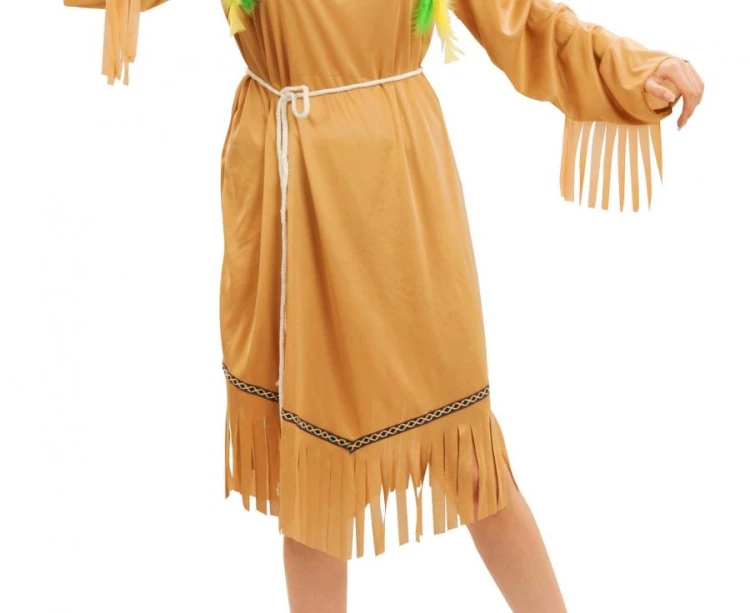 Strój Skromna Indianka dla Dorosłych – Sukienka, Pasek, Opaska, Rozmiar M