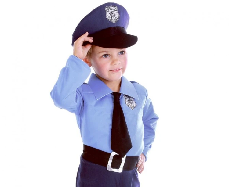 Strój Niebieski Policjant dla dzieci 92/104 cm – Kostium z czapką i paskiem