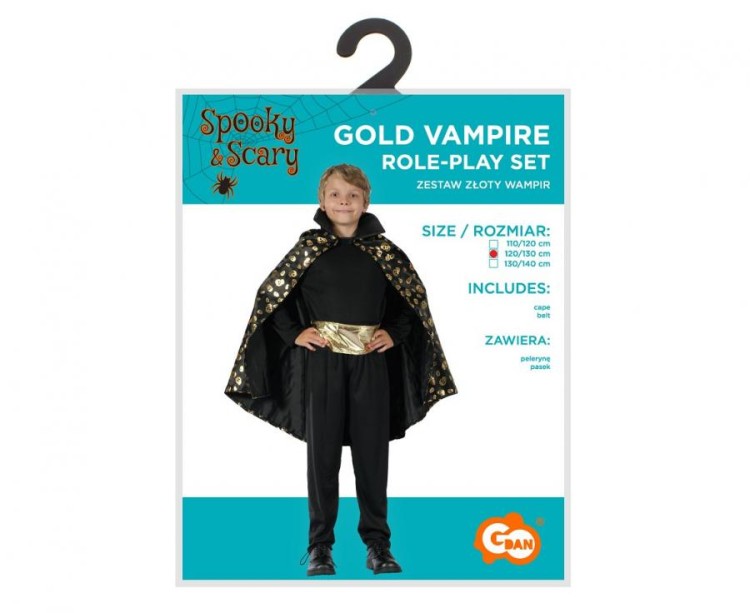 Strój Złoty Wampir dla Chłopca – Peleryna i Pasek Rozmiar 120/130 cm