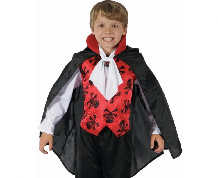 Strój Wampira 110/120 cm – Bluzka, Kamizelka, Peleryna