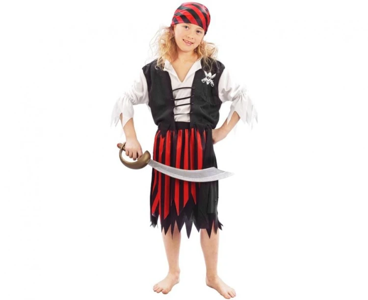 Strój Pasiasta Piratka na Bal Karnawałowy dla Dziewczynki rozm 110/120 cm