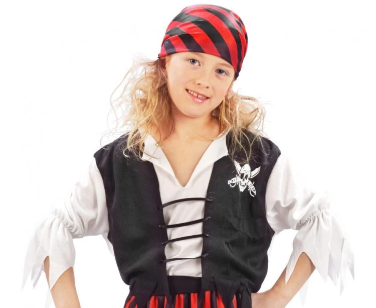 Strój Pasiasta Piratka na Bal Karnawałowy dla Dziewczynki rozm 110/120 cm
