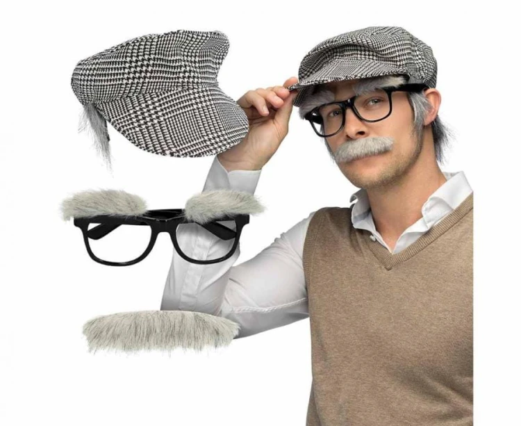 Zestaw Dziadka Czapka z Włosami i Okulary z Wąsami | Przebranie na Imprezę