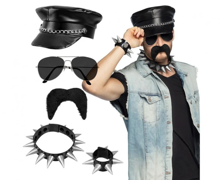 Zestaw Rocker – Czapka, Okulary, Wąsy i Akcesoria Rockowe