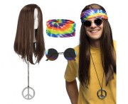 Przebranie Hipisa Hippie John – Zestaw Retro z Opaską, Peruką i Okularami