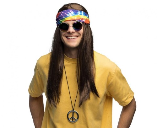 Przebranie Hipisa Hippie John – Zestaw Retro z Opaską, Peruką i Okularami