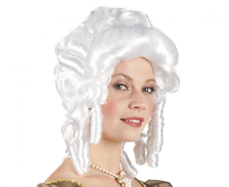 Peruka Barokowa Biała – Klasyczna Damska Fryzura na Karnawał