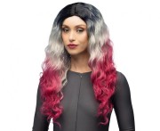 Peruka Komiko Ombre – Czarno-Szaro-Różowe Loki, Uniwersalna