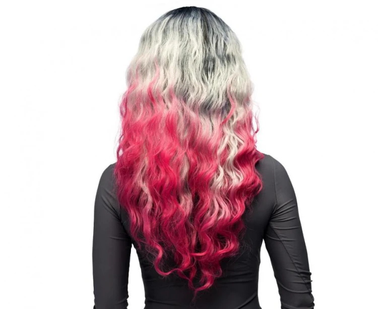 Peruka Komiko Ombre – Czarno-Szaro-Różowe Loki, Uniwersalna