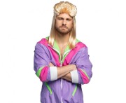 Dres Męski Retro XL – Neonowy Lawendowy Kostium z Opaską